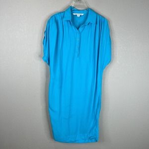 Diane Von Furstenberg Karin Shirt Dress Size 2‎ Turquoise Oversized Kimono Crepe